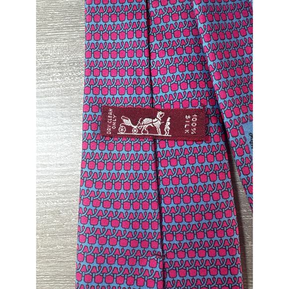 Hermes Paris Silk Tie 7157 FA- Pink Blue Link Geometric Pattern (Circa 2015) EUC - Picture 4 of 6